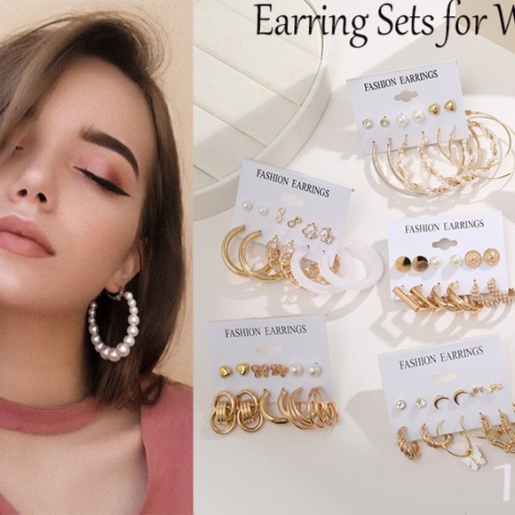New Wholesale 54 Pairs Gold Hoop Earrings Set for Women Multipack, Boho Fashion - Picture 6 of 11